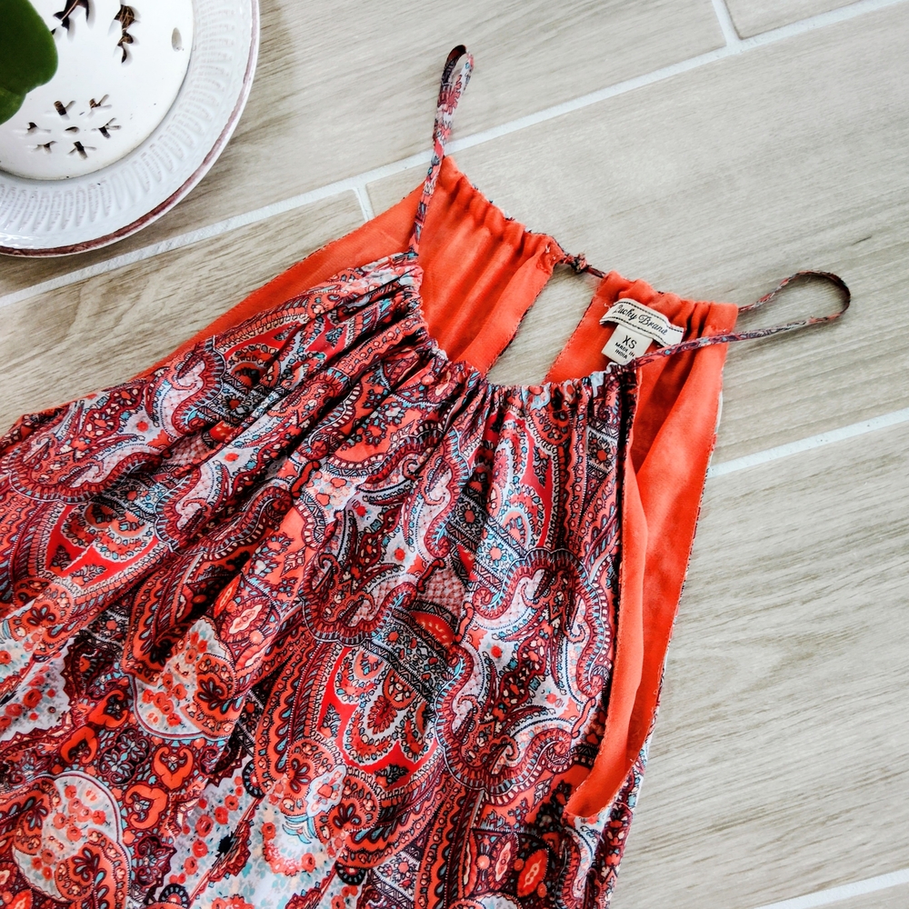 Lucky Brand Earthtone Paisley Halter Sundress Size XS